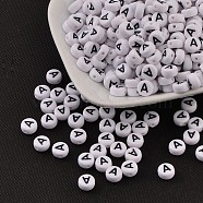 Acrylic Beads, with Horizontal Hole, Letter, Flat Round, Letter.A, 7x4mm, Hole: 1mm, about 3500pcs/500g(PL37C9070-A)
