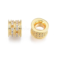 Brass Pave Cubic Zirconia Beads, Nickel Free, Real 18K Gold Plated, Column, Clear, 7x5mm, Hole: 3.5mm(KK-N231-342)