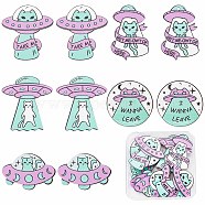 20Pcs 5 Style Opaque Acrylic Pendants, UFO Theme, UFO with Cat & Flat Round with UFO & Word I Wanna Leave, Mixed Color, 26~39x26~38.5x2mm, Hole: 1.8mm, 4pcs/style(SACR-SC0001-06)