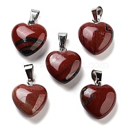 Natural Red Rainbow Jasper Charms, with Silver Tone Metal Findings, Heart, 16x6mm(HEAR-PW0001-057-05)