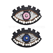 4Pcs 2 Colors Computerized Embroidery Cloth Iron On Patches, Stick On Patch, Costume Accessories, Plastic Beaded Appliques, with Crystal Rhinestone, Eye, Mixed Color, 59x91x9mm, 2pcs/color(PATC-CA0001-02)