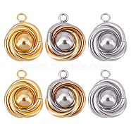 Unicraftale 6Pcs 3 Colors 304 Stainless Steel Pendants, with 201 Stainless Steel Beads, Tricyclic, Mixed Color, 20x16x8mm, Hole: 2mm, 2pcs/color(STAS-UN0037-96)