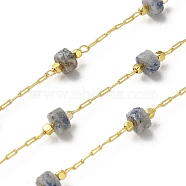 Brass Link Chains, with Natural Blue Spot Jasper Beads, Ion Plating(IP), Soldered, Real 18K Gold Plated, with Spool, 10.5x4.5mm, 10m/roll(CHC-C009-02G-07)