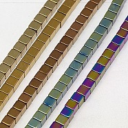 Electroplate Non-magnetic Synthetic Hematite Beads Strands, Cube, Grade A, Mixed Color, 3x3x3mm, Hole: 1mm, about 127pcs/strand, 16 inch(G-J170A-3x3mm-M)