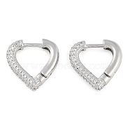 Brass Pave Clear Cubic Zirconia Hoop Earrings for Women, Heart, Platinum, 16x3.5mm(EJEW-S225-11P-02)