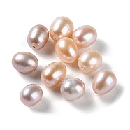 Natural Cultured Freshwater Pearl Beads, Half Drilled, Rice, Grade 5A, Sandy Brown, 7~9x6~7.5mm, Hole: 0.8mm(PEAR-E020-06)