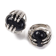 Oval Synthetic Blue Goldstone Finger Ring, Rack Plating Platinum Tone Alloy Hug Adjustable Rings, Cadmium Free & Lead Free, Inner Diameter: 17mm(G-Q184-06H-P)