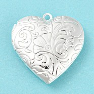 Brass Locket Pendants, Photo Frame Pendants for Necklaces, Cadmium Free & Lead Free, Heart with Flower Charm, Silver, 29x28.5x7mm, Hole: 2mm, Inner Diameter: 20x21mm(KK-M263-01S)