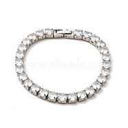 Clear Cubic Zirconia Tennis Bracelet, 304 Stainless Steel Link Chain Bracelet for Women, Stainless Steel Color, 8-1/8 inch(20.5cm)(BJEW-E009-25B-P)