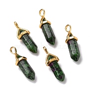Natural Ruby in Zoisite Pendants, Faceted, with Golden Tone Brass Findings, Lead free & Cadmium Free, Dyed, Bullett, 27~30x9~10x7~8mm, Hole: 4x3mm(G-K329-47G)