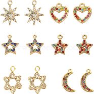 SUPERFINDINGS 12Pcs 6 Style Alloy Rhinestone Pendants, Mixed Shape, Golden, Colorful, 12.5~24x9~22x1.5~4mm, hole: 1.2~1.4mm, 2pcs/style(FIND-FH0002-72)