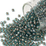 TOHO Round Seed Beads, Japanese Seed Beads, (1851) Brick Lined Aqua Rainbow, 8/0, 3mm, Hole: 1mm, about 222pcs/bottle, 10g/bottle(SEED-JPTR08-1851)