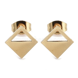 PVD Vacuum Plating 304 Stainless Steel Stud Earrings for Women, Hollow Rhombus, Golden, 10.5x10.5mm(EJEW-A048-29G)