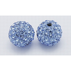 Grade A  Rhinestone Beads, Pave Disco Ball Beads, Resin and China Clay, Round, Blue, PP9(1.5.~1.6mm), 8mm, Hole: 1mm(RB-B025-7)