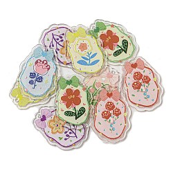 Transparent Acrylic Pendants, Flower with Bowknot, Mixed Color, 40x29x2mm, Hole: 2mm(OACR-E035-03)