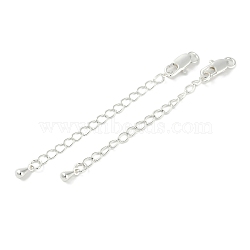 Brass Ends with Chains, Teardrop, 925 Sterling Silver Plated, 73mm, Hole: 2.5mm(KK-P283-31S)