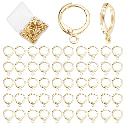 50 Pairs Brass Huggie Hoop Earring Findings, with Horizontal Loops, Long-Lasting Plated, Golden, 12 Gauge, 14.7x11.7x2mm, Hole: 1.8mm(KK-CN0001-87)