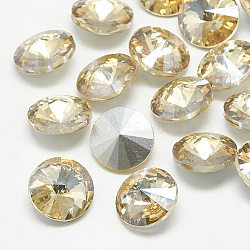 Pointed Back Glass Rhinestone Cabochons, Rivoli Rhinestone, Back Plated, Faceted, Cone, Light Colorado Topaz, 6x3mm(RGLA-T086-6mm-06)