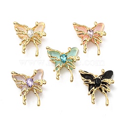 Rack Plating Alloy Resin Pendants, Glass Butterfly Charms, Long-Lasting Plated, Lead Free & Cadmium Free, Golden, Mixed Color, 35x29x9.5mm, Hole: 3.2mm(PALLOY-K010-20G)