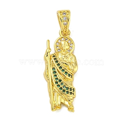 Priest Rack Plating Brass Micro Pave Cubic Zirconia Pendants, Cadmium Free & Lead Free, Long-Lasting Plated, Real 18K Gold Plated, 28x10.5x4mm, Hole: 3.5x6mm(KK-G513-90G)