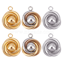 Unicraftale 6Pcs 3 Colors 304 Stainless Steel Pendants, with 201 Stainless Steel Beads, Tricyclic, Mixed Color, 20x16x8mm, Hole: 2mm, 2pcs/color(STAS-UN0037-96)