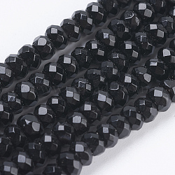 Natural Black Onyx Beads Strands, Dyed, Faceted, Rondelle, 4~4.5x2~2.5mm, Hole: 1mm, about 150pcs/strand, 15.1  inch~15.3 inch(38.5~39cm)(G-K255-26A)