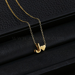 Alloy Letter Heart Pendant Necklaces for Women, Golden, Letter J, 15.75 inch(40cm)(WGBB55E-06)