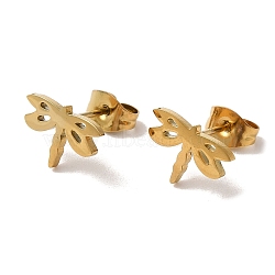 PVD Vacuum Plating 304 Stainless Steel Stud Earrings, Hollow Dragonfly, Golden, 7.5x11mm(EJEW-Z040-33G)