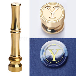 Golden Tone Brass Wax Seal Stamp Head with Bamboo Stick Shaped Handle, for Greeting Card Making, Letter Y, 74.5x15mm(STAM-K001-05G-Y)