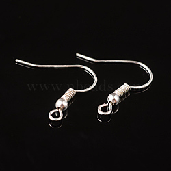 Brass Earring Hooks, Ear Wire, with Horizontal Loop, Silver, 17~19x16~18x0.6~0.7mm, 21~22 Gauge, Hole: 2mm(EC135Y-S)