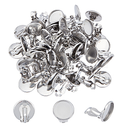 50Pcs 304 Stainless Steel Clip-on Earring Setting, Flat Round, Stainless Steel Color, 16x16x9mm, Hole: 3mm, Inner Diameter: 14mm(STAS-UN0029-39)