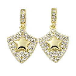 Rack Plating Brass Micro Pave Cubic Zirconia Pendants, Cadmium Free & Lead Free, Long-Lasting Plated, Real 18K Gold Plated, Star, 24x18x4mm, Hole: 6x3.5mm(KK-E114-04G-03)