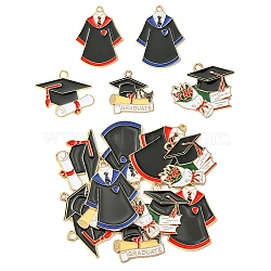 10Pcs 5 Styles Graduation Theme Alloy Enamel Pendants, Mixed Shapes, Light Gold, Black, 22~32.5x18.5~29x1~2mm, Hole: 1.6~2.5mm, 2pcs/style(ENAM-YW0003-96)