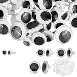 Elite 40 sets 4 style Plastic Doll Wiggle Googly Eyes, Craft Safety Eyes, for Crafts, Crochet Toy and Stuffed Animals, Half Round, White, 13~15x10~23mm, Pin: 3~6mm, Gasket: 8.5~21x1.5~3.5mm, Hole: 2.8~6mm, 2pcs/set, 10 sets/style(DIY-PH0010-89)