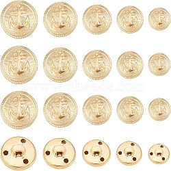 50Pcs 5 Style 3-Hole Brass Buttons, for Sewing Crafting, Half Round with Anchor Pattern, Light Gold, 15~24.5x8~10.5mm, Hole: 1.8~2.8mm, 10pcs/style(BUTT-OC0001-16)