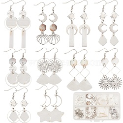 SUNNYCLUE DIY Natural Shell & Alloy Dangle Earring Making Kit, Silver, 6~30.5x0.7~25x1~2mm, Hole: 1.2~2mm(DIY-SC0025-81)