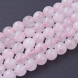 Natural Rose Quartz Beads Strands, Faceted, Round, Pink, 8mm, Hole: 1mm, about 24pcs/strand, 7.8 inch(G-G099-F8mm-15)