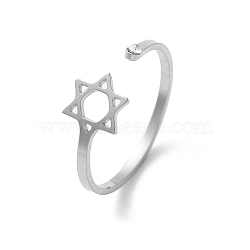 304 Stainless Steel With Rhinestone Open Rings for Women, Stainless Steel Color, Inner Diameter: 18.5mm(RJEW-S240-01P)