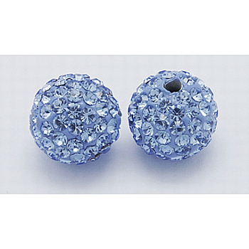 Grade A  Rhinestone Beads, Pave Disco Ball Beads, Resin and China Clay, Round, Blue, PP9(1.5.~1.6mm), 8mm, Hole: 1mm