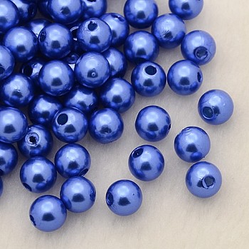 Imitation Pearl Acrylic Beads, Dyed, Round, Royal Blue, 4x3.5mm, Hole: 1mm, about 18100pcs/pound