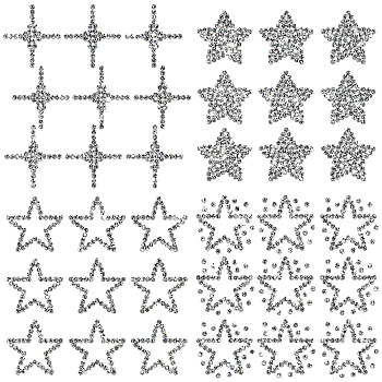 Glass Hotfix Rhinestone, Iron on Appliques, Costume Accessories, for Clothes, Bags, Pants, Star, 100x100mm, 4 sheets/set