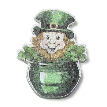 Saint Patrick's Day Opaque Printed Acrylic Pendants, Hat, 41.5x31x2mm, Hole: 1.6mm