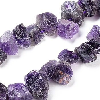 Natural Amethyst Beads Strands, Top Drilled Beads, Rough Raw Stone, Nuggets, 7~15x12~22x5~13mm, Hole: 1.2mm, about 20~21pcs/strand, 7.48 inch~7.87  inch(19~20cm)