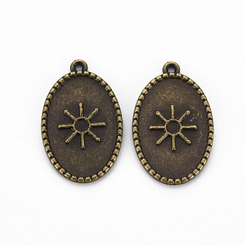 Tibetan Style Alloy Pendant Enamel Settings, Cadmium Free & Lead Free, Oval, Antique Bronze, 22x14x1.5mm, Hole: 1.2mm