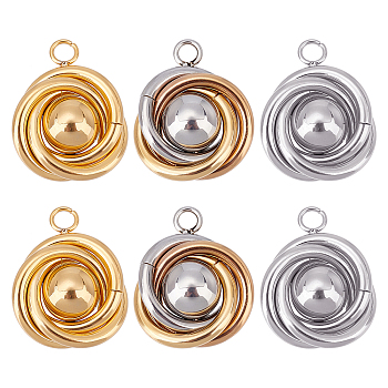 Unicraftale 6Pcs 3 Colors 304 Stainless Steel Pendants, with 201 Stainless Steel Beads, Tricyclic, Mixed Color, 20x16x8mm, Hole: 2mm, 2pcs/color