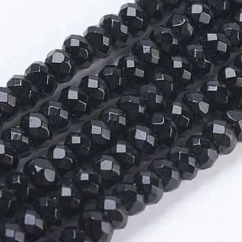 Natural Black Onyx Beads Strands, Dyed, Faceted, Rondelle, 4~4.5x2~2.5mm, Hole: 1mm, about 150pcs/strand, 15.1  inch~15.3 inch(38.5~39cm)