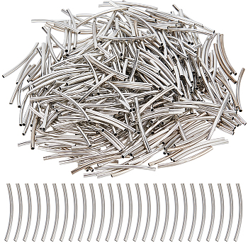 400Pcs Brass Tube Beads, Curved Tube Noodle Beads, Platinum, 30x2mm, Hole: 1mm