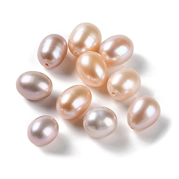 Natural Cultured Freshwater Pearl Beads, Half Drilled, Rice, Grade 5A, Sandy Brown, 7~9x6~7.5mm, Hole: 0.8mm