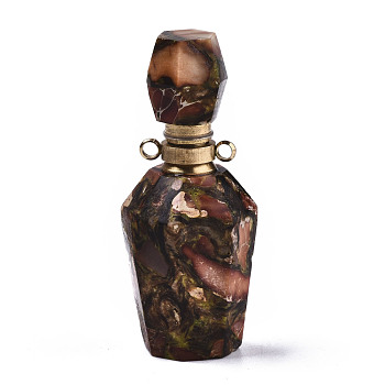 Assembled Synthetic Pyrite and Imperial Jasper Openable Perfume Bottle Pendants, with Brass Findings, Dyed, Sandy Brown, capacity: 1ml(0.03 fl. oz), 41~42x17~18x17~18mm, Hole: 1.8mm, Capacity: 1ml(0.03 fl. oz)