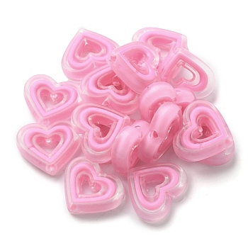 Acrylic Beads, Bead in Bead, Heart, Pearl Pink, 19.5x23x6mm, Hole: 3mm